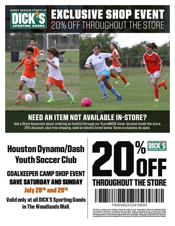 DICK's Sporting Goods Goalkeeper Camp Shop Day July 28-28, 2018
